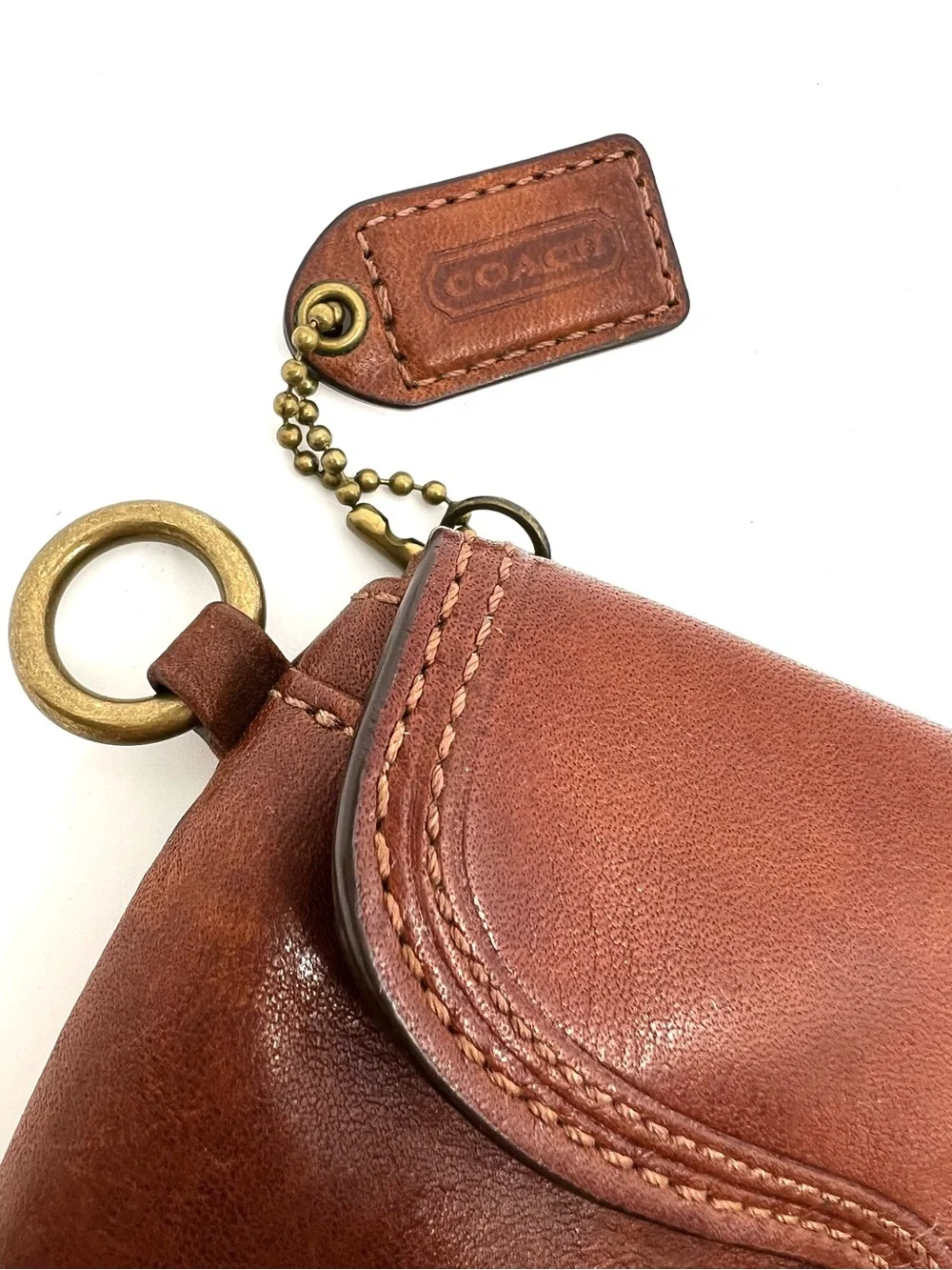 Vintage Coach Bleecker Whiskey Leather Wristlet Clutch Tattersall Lined
